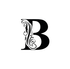 letter B. Black flower alphabet.  Beautiful capital letters.