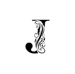 letter J. Black flower alphabet.  Beautiful capital letters.