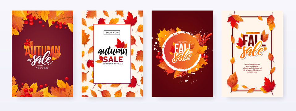 Set of Autumn Fall Season Sale Ad Posters.
