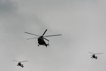 NIS, SERBIA - May 10, 2019: Air Parade Meeting in Nis, Serbia - Helicopters Flying in formation