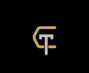 Initial letter C and T, TC, CT, overlapping interlock logo, monogram line art vintage style on black background