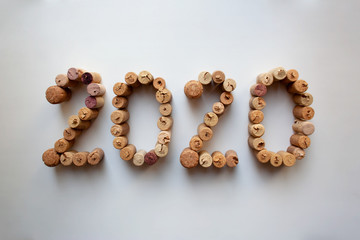 Wine corks 2020 New Year composition isolated on white background