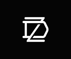 Initial letter D and Z, ZD, DZ, overlapping interlock logo, monogram line art vintage style on black background