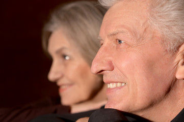 Portrait of happy beautiful senior couple posing at home