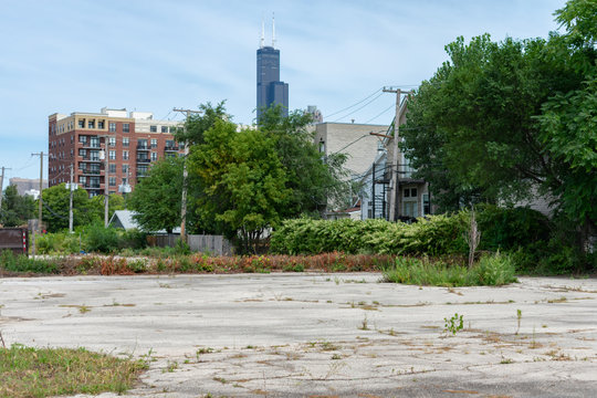 Vacant Lot near Residential Buildings in Pilsen Chicago