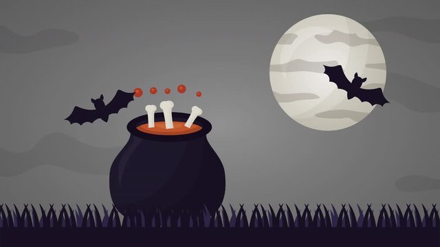 happy halloween celebration with witch cauldron animation