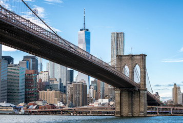 Brooklyn Bridge and skyline of Manhattan in New York City, USA