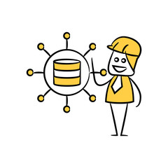 engineer and database network yellow stick figure theme