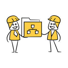 engineers and file diagram yellow stick figure theme
