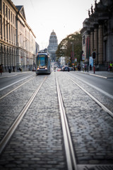 Tram in a street in Brussels, Belgium