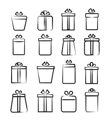 Gift icons. Various gift boxes. 