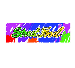 Street food vector lettering against the background of street art style.