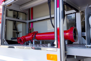 Details of rescue and firefighting truck equipment    Fire and rescue equipment in fire engine.