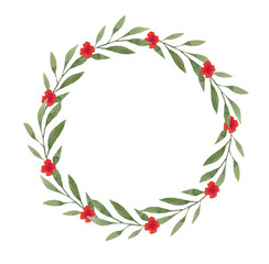 Fototapeta na wymiar Wreath with delicate and a red flower on a white background
