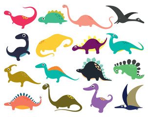 Naklejka premium Funny cartoon dinosaurs collection. Vector illustration