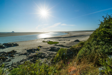 Atlantic Ocean Water Flowing in Mont Saint-Michel Bay in Normandy France