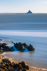 Atlantic Ocean Water Flowing in Mont Saint-Michel Bay in Normandy France - Portrait version