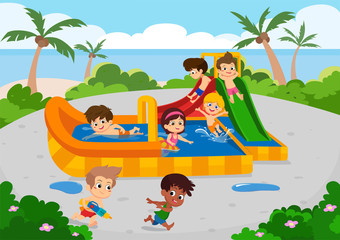 Obraz na płótnie Canvas The best summer child's outdoor activities on the beach.Vector and illustration set on white background.