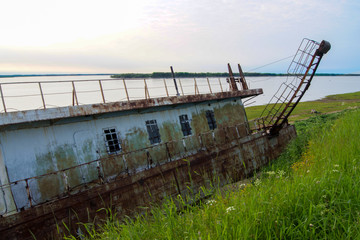 old abandoned river pier in the village