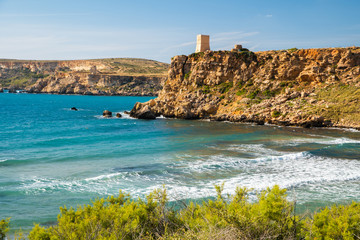 Fototapeta na wymiar Malta. Ghajn Tuffieha Tower on cliff