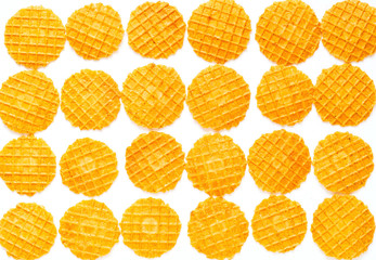 Food background of round waffles. The sweetest day