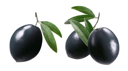 Black olives set isolated on white background. Package design elements with clipping path