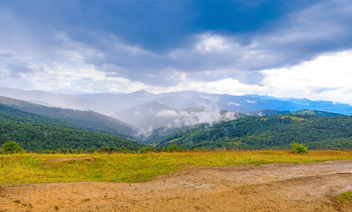 Scenic view into the distance of the Carpathians. Ukrainian mountains and nature is open for tourism