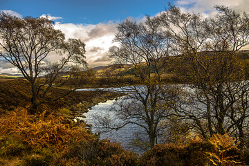 Fototapeta na wymiar Autumn at Loch Muick in Royal Deeside. Ballater, Aberdeenshire, Scotland, UK. Cairngorms National Park.
