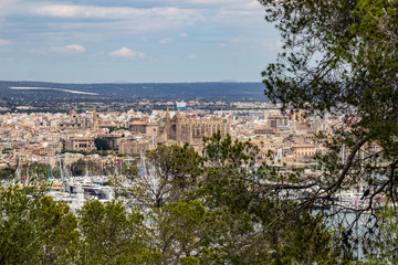 Fototapeta na wymiar Scenic view from castle Bellver at Palma on balearic island Mallorca, Spain on a sunny day