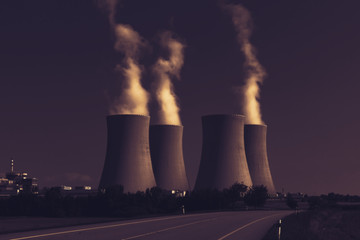  Nuclear power plant Temelin, Czech Republic. Dark sky.