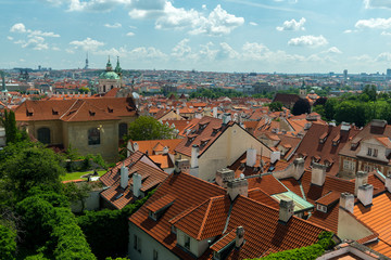 The old town of Prague. View over the rooftops of the city.
