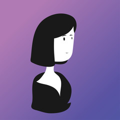 cute avatar with black hair and clothes, isolated in gradient background. for business and website profiles
