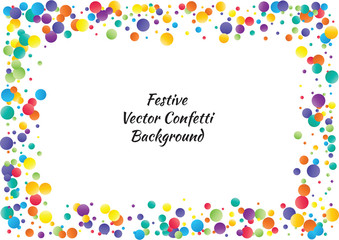 Festive color round confetti background. Abstract frame confetti texture for holiday, postcard, poster, website, carnivals, birthday and children's parties. Cover confetti mock-up. Wedding card layout