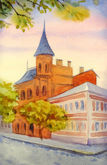 Watercolor cityscape scene