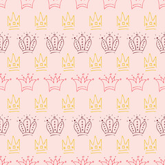 Seamless pattern of doodle queen or king crowns