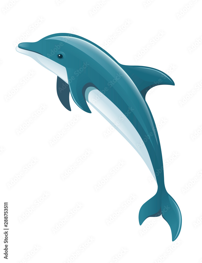 Wall mural Blue dolphin cartoon sea animal design flat vector illustration isolated on white background