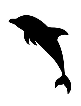 recommend clip art: Black silhouette dolphin cartoon sea animal design flat vector illustration isolated on white background