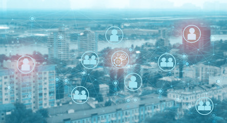 conceptual representation of the interaction of people of manufacturers and buyers, future technologies, the Internet of things in the daily life of mankind