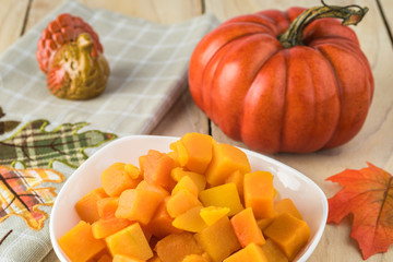 Puff pastry cup filled with pumpkin.