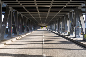The Oberhafenbrücke is a combined road and rail bridge in Hamburg.