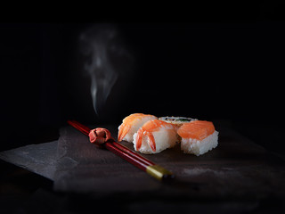 Japanese Sushi on Black Slate