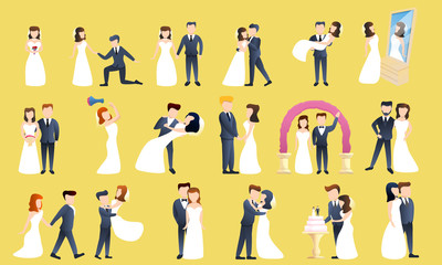 Fototapeta na wymiar Bride icons set. Cartoon set of bride vector icons for web design