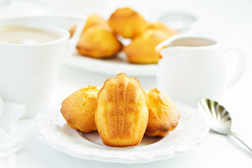 Madeleine french cookies with caramel. selective focus.