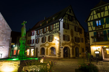 Fototapeta na wymiar Fairytale town. Kaysersberg at night. Alsace Wine Route. France.