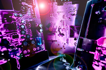 Purple electronic circuit board abstract background