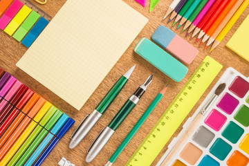  School office supplies on a desk 