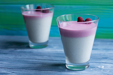 fruit dessert with raspberry and mint