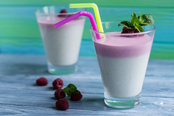 fruit dessert with raspberry and mint