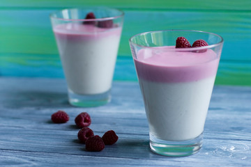 fruit dessert with raspberry and mint