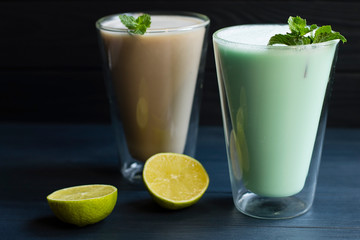 milk cocktail with mint and lemon